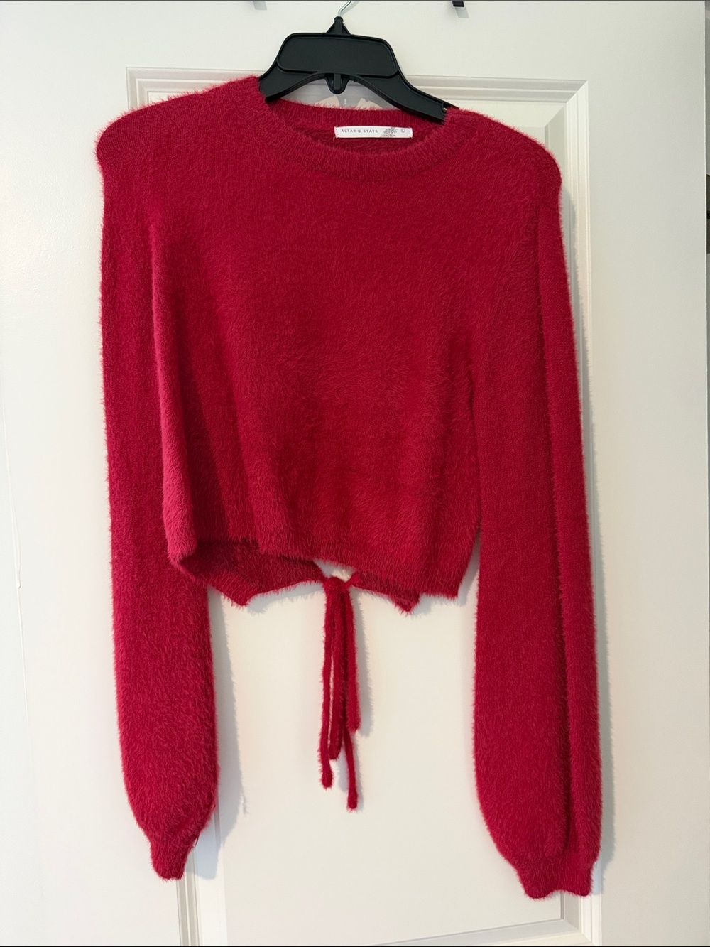 Altar'd State Fuzzy Long Sleeve Crop Top in Red
